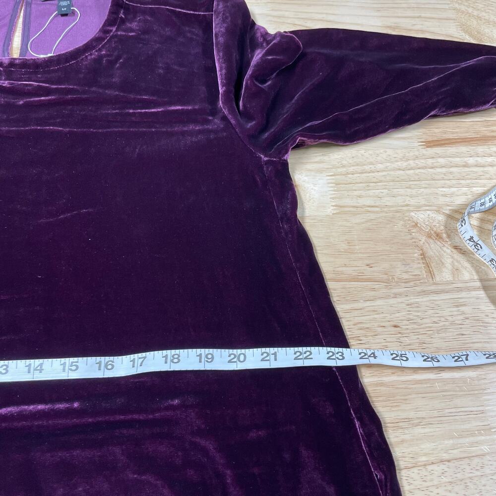 Eileen Fisher NWOT Velvet Crew Neck Dress Size S Purple Silk Blend Pockets Shift - Picture 11 of 12